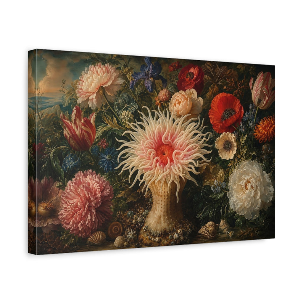 Side Mockup 4. Nature Sea Anemone Colorful Anemone shown as stretched canvas wall art