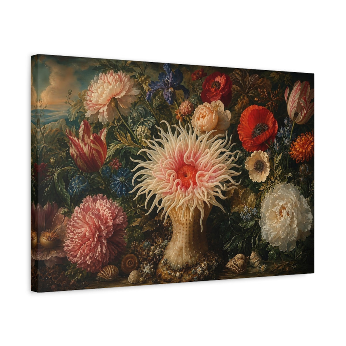 Side Mockup 3. Nature Sea Anemone Colorful Anemone shown as stretched canvas wall art