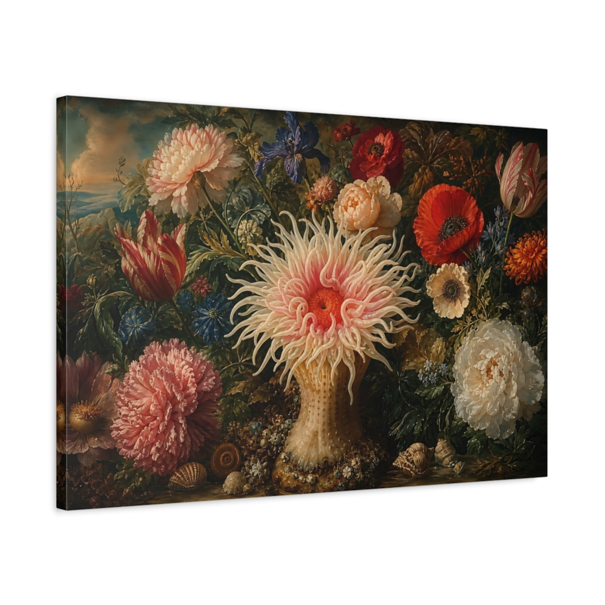 Side Mockup 2. Nature Sea Anemone Colorful Anemone shown as stretched canvas wall art