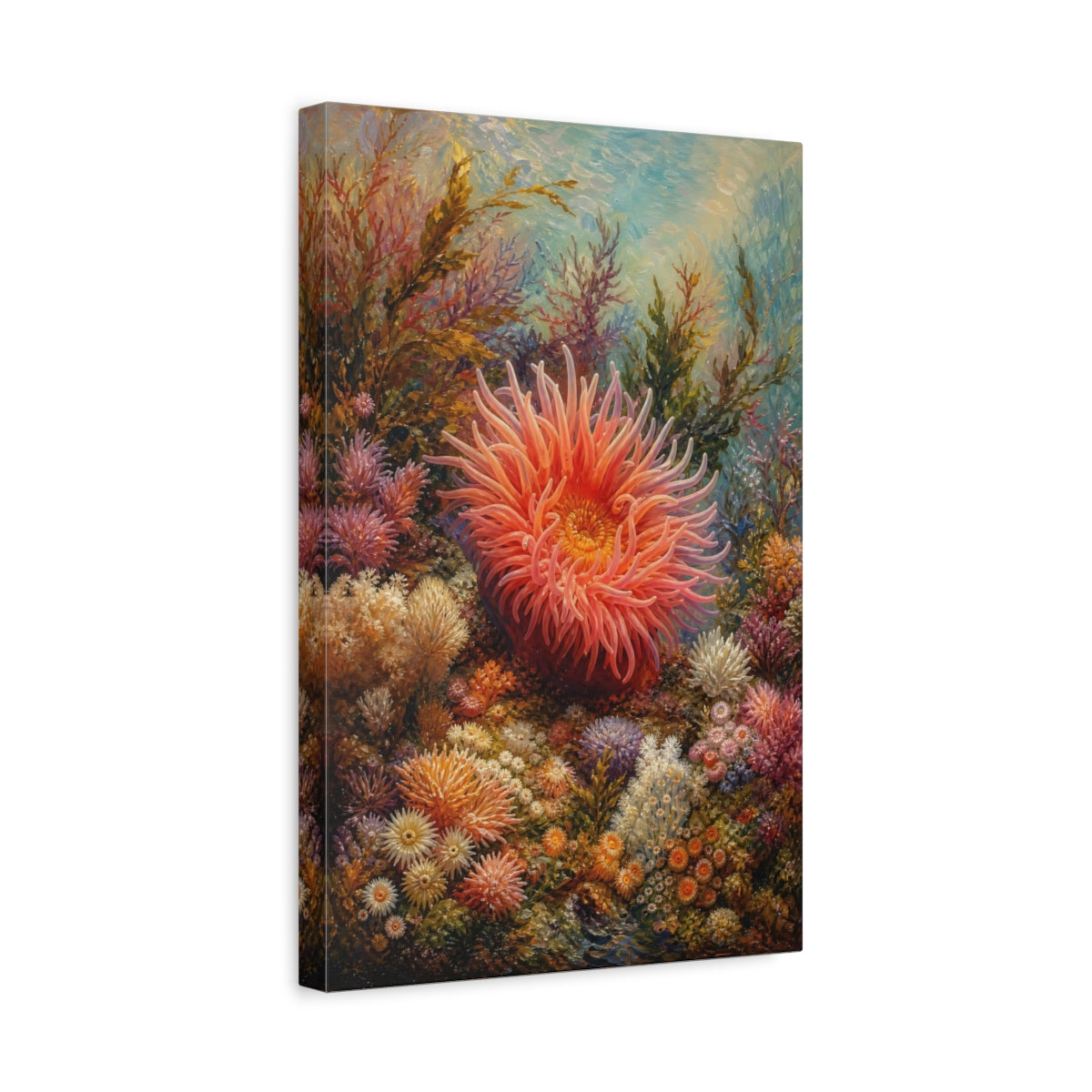 Side Mockup 4. Nature Sea Anemone Colorful Underwater shown as stretched canvas wall art