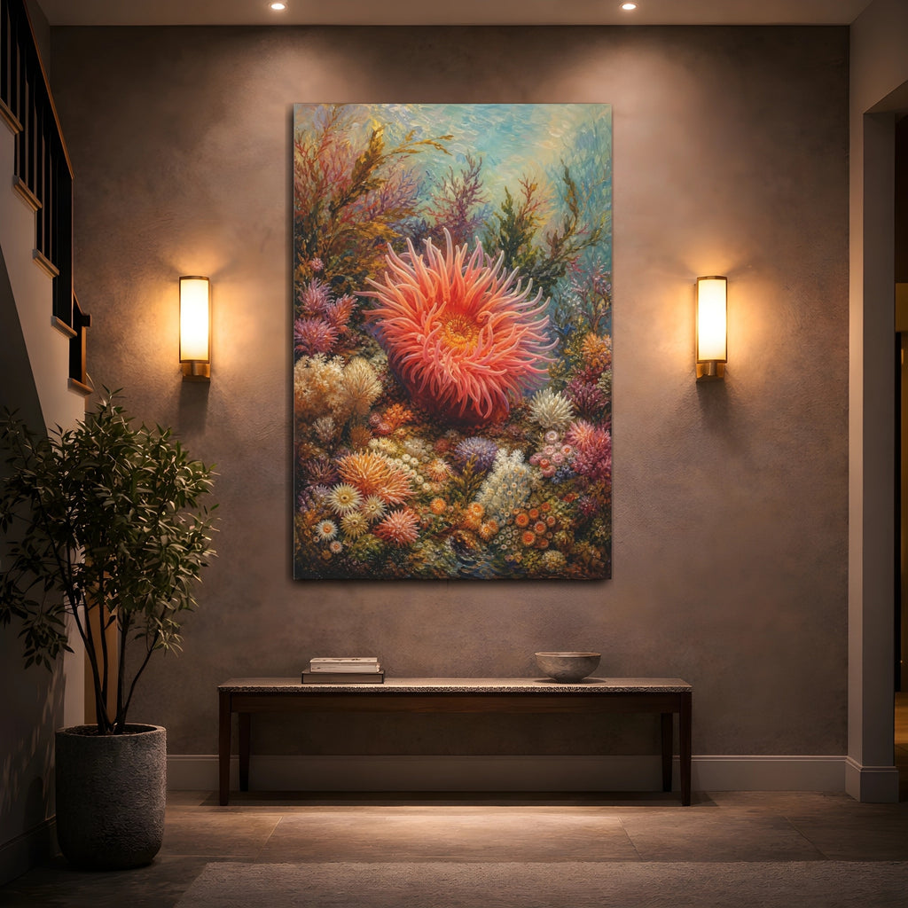 Mockup 2. Nature Sea Anemone Colorful Underwater shown as stretched canvas wall art