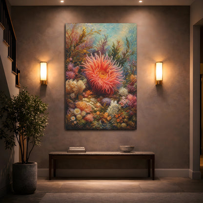 Mockup 2. Nature Sea Anemone Colorful Underwater shown as stretched canvas wall art