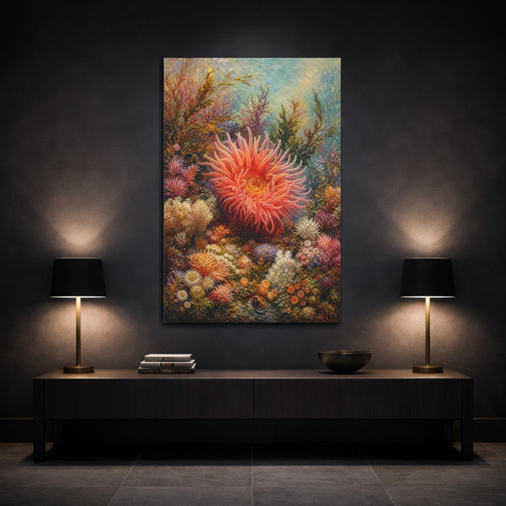 Mockup 3. Nature Sea Anemone Colorful Underwater shown as stretched canvas wall art