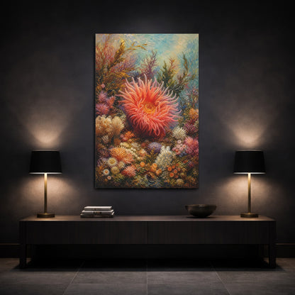 Mockup 3. Nature Sea Anemone Colorful Underwater shown as stretched canvas wall art