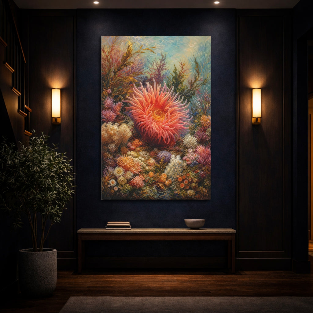 Mockup 4. Nature Sea Anemone Colorful Underwater shown as stretched canvas wall art