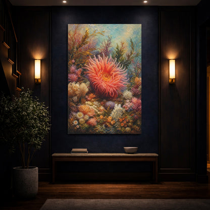 Mockup 4. Nature Sea Anemone Colorful Underwater shown as stretched canvas wall art