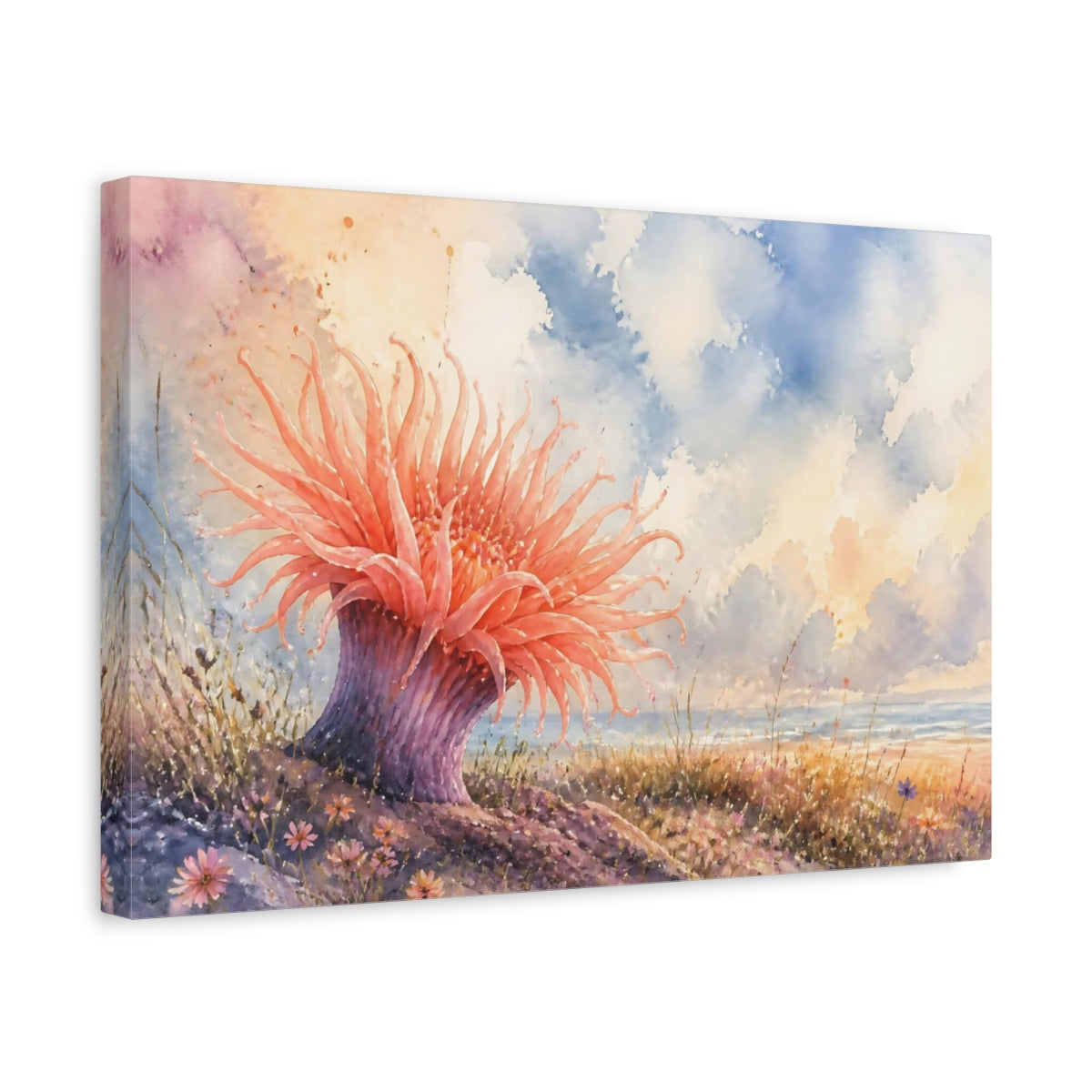 Side Mockup 4. Nature Sea Anemone Coral Pink Beach shown as stretched canvas wall art