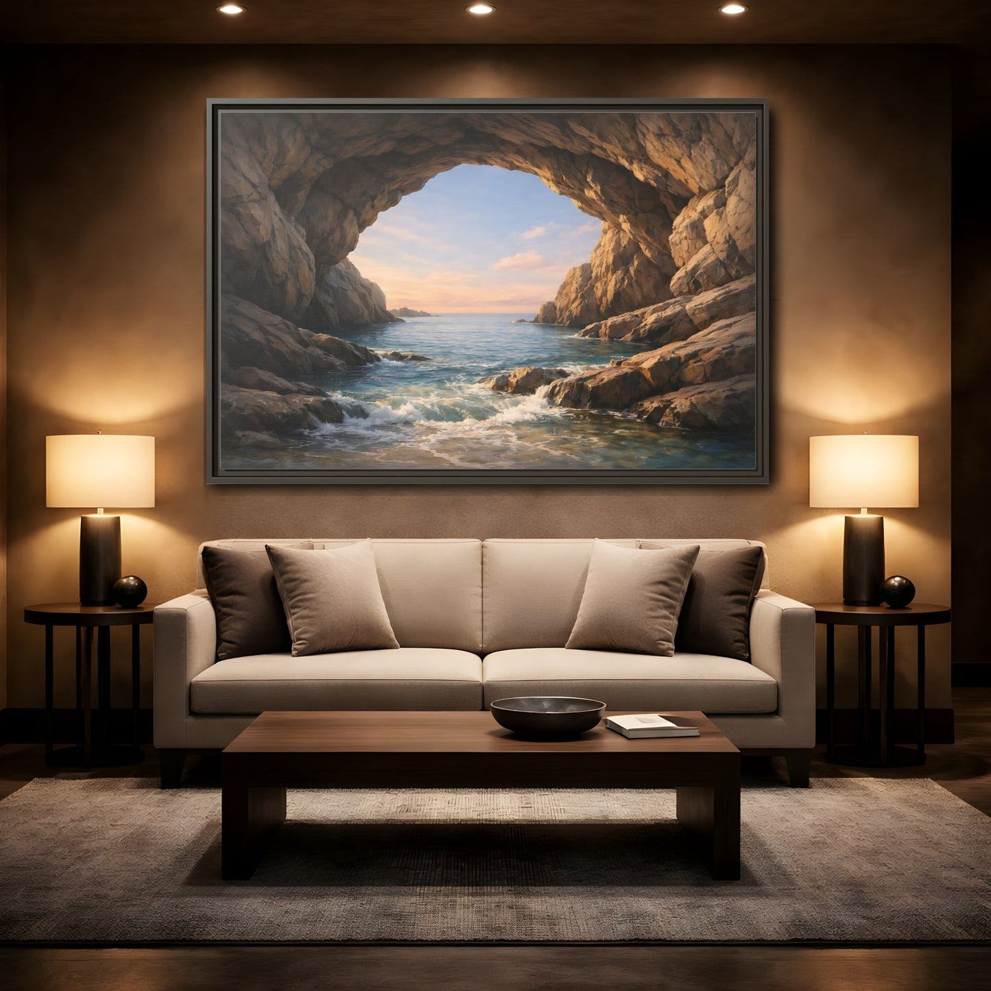 Mockup 2. Nature Sea Cave Coastal Cave shown as stretched canvas wall art