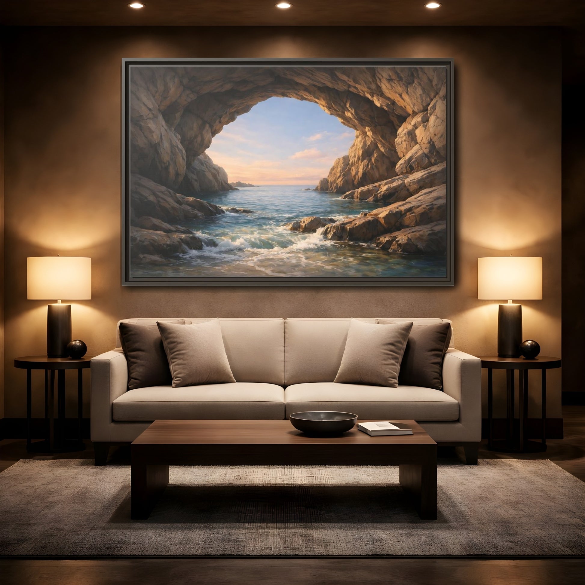 Mockup 2. Nature Sea Cave Coastal Cave shown as stretched canvas wall art