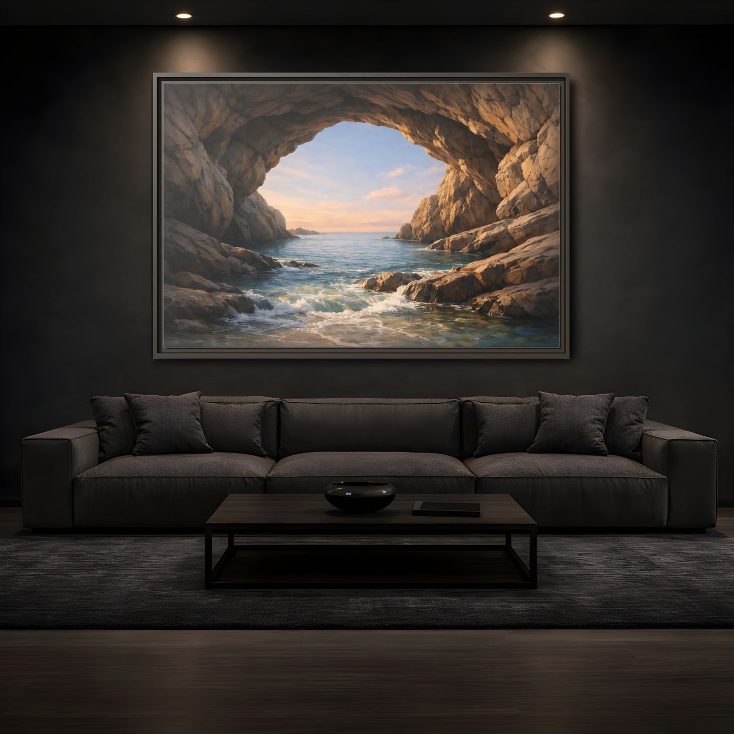 Mockup 3. Nature Sea Cave Coastal Cave shown as stretched canvas wall art