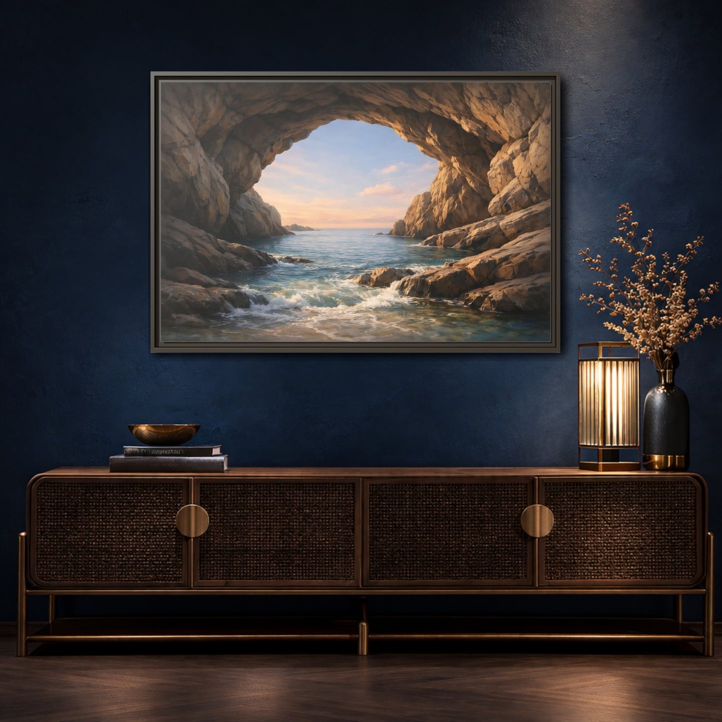 Mockup 4. Nature Sea Cave Coastal Cave shown as stretched canvas wall art