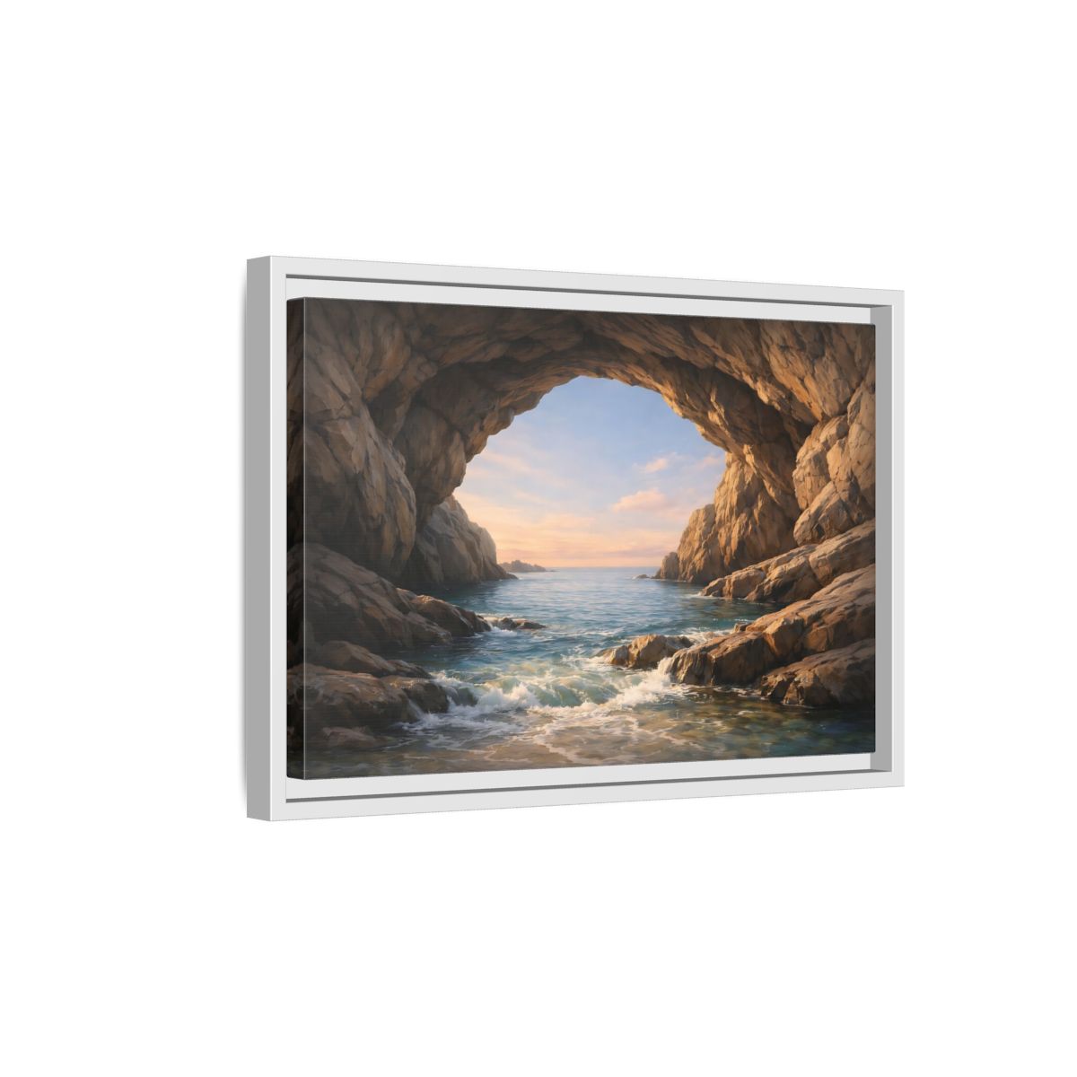 Side Mockup 4. Nature Sea Cave Coastal Cave shown as stretched canvas wall art