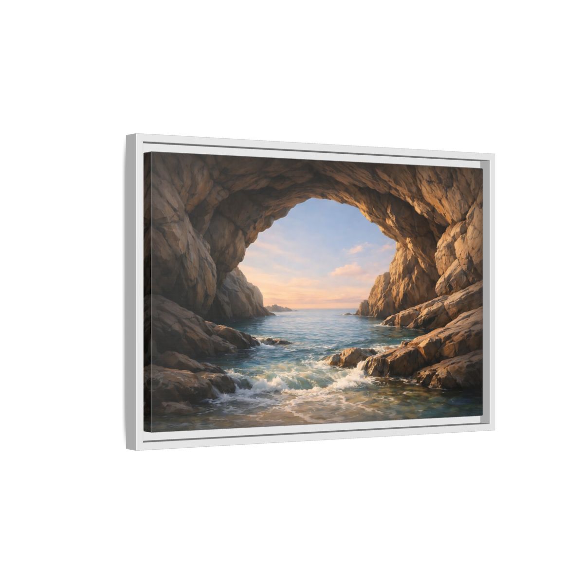 Side Mockup 1. Nature Sea Cave Coastal Cave shown as stretched canvas wall art