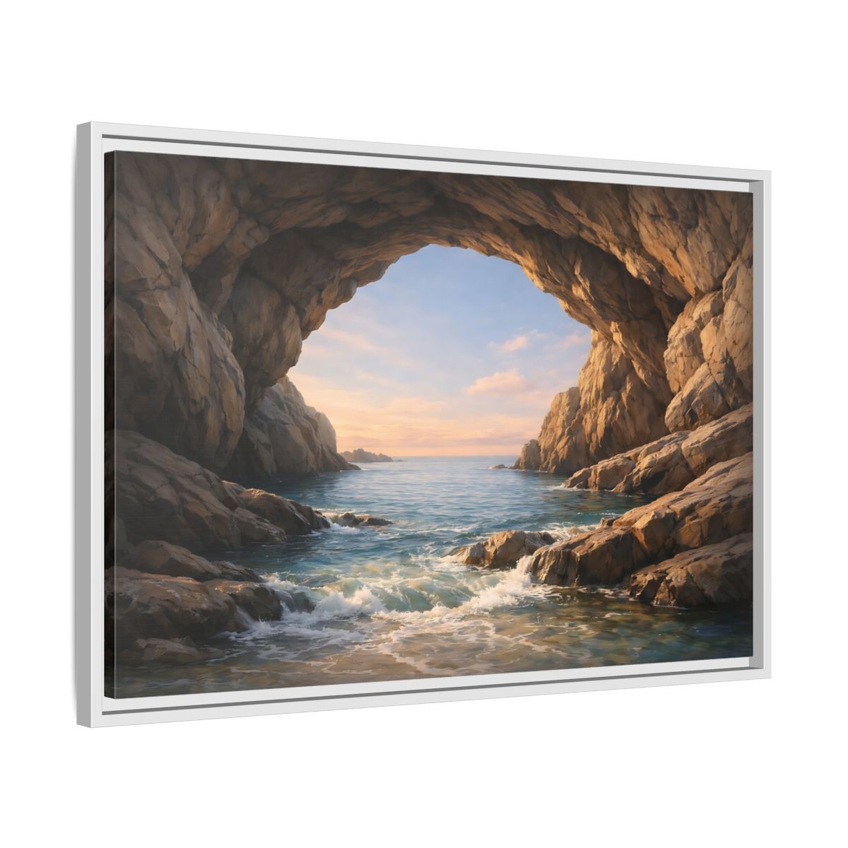 Side Mockup 10. Nature Sea Cave Coastal Cave shown as stretched canvas wall art