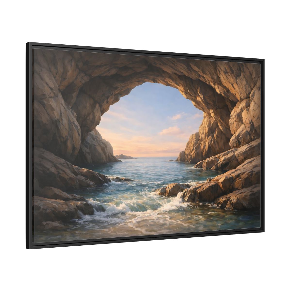 Side Mockup 12. Nature Sea Cave Coastal Cave shown as stretched canvas wall art
