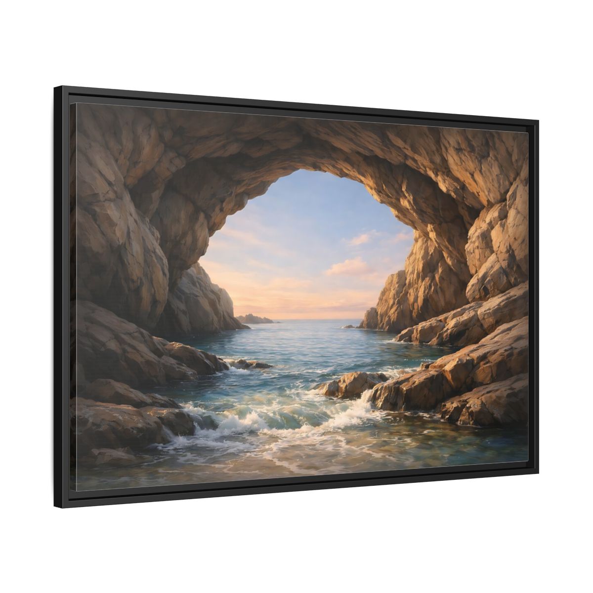 Side Mockup 13. Nature Sea Cave Coastal Cave shown as stretched canvas wall art