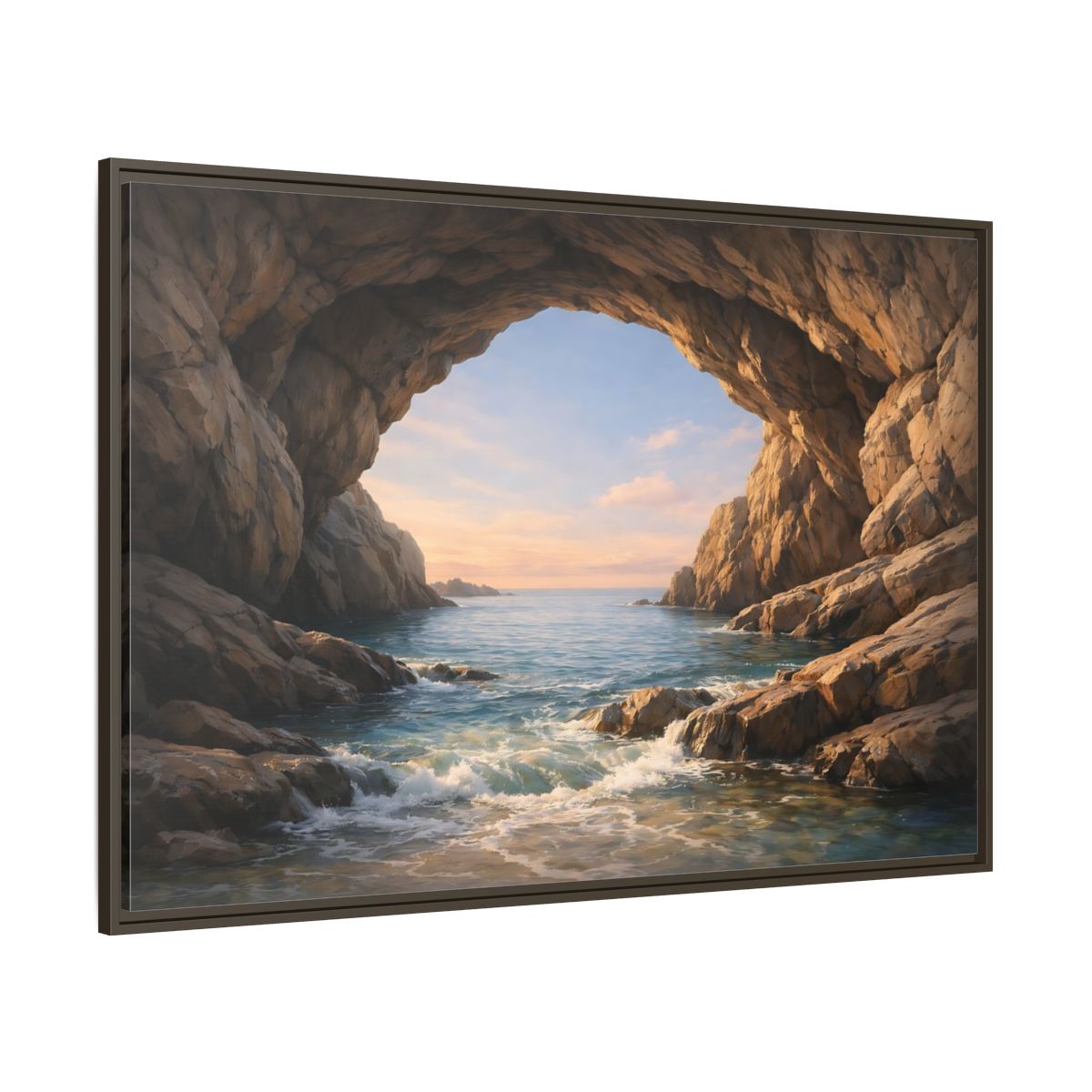 Side Mockup 8. Nature Sea Cave Coastal Cave shown as stretched canvas wall art