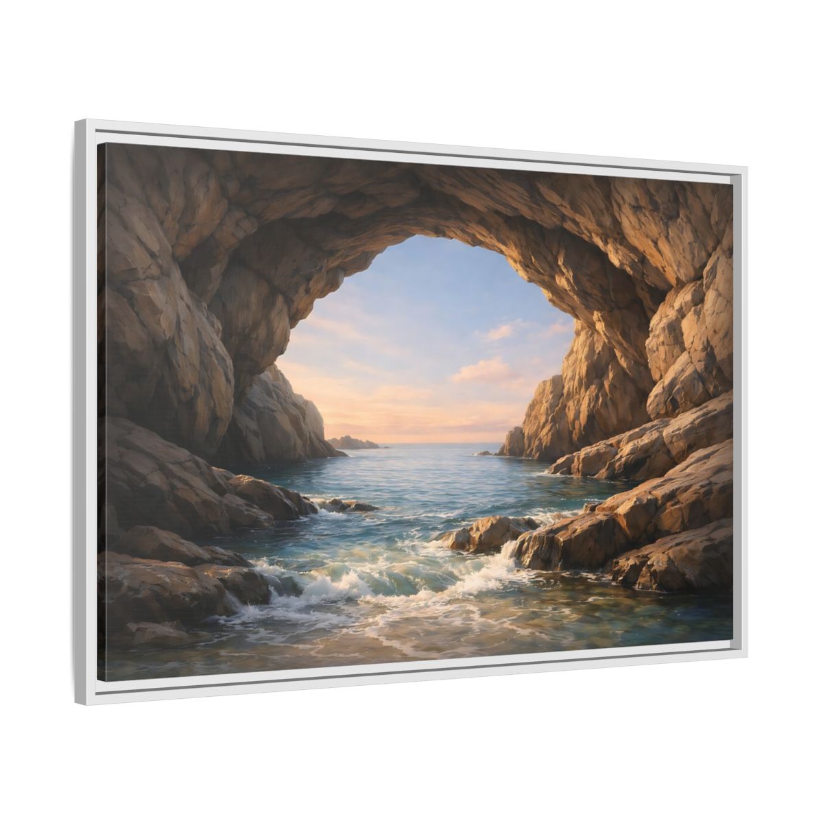 Side Mockup 9. Nature Sea Cave Coastal Cave shown as stretched canvas wall art