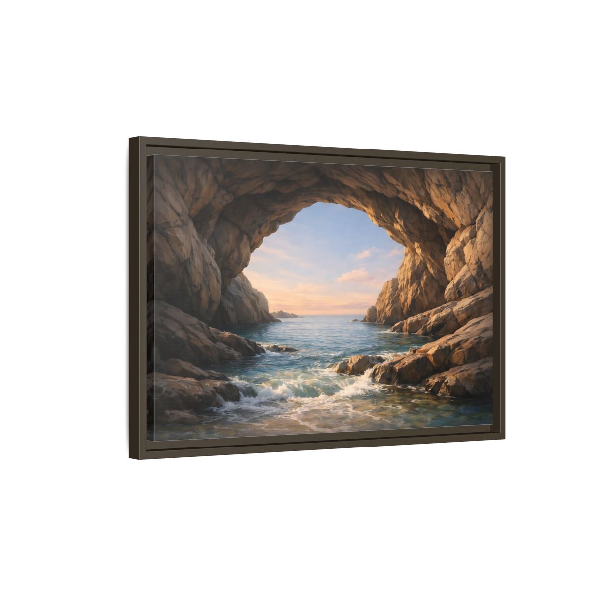 Side Mockup 2. Nature Sea Cave Coastal Cave shown as stretched canvas wall art
