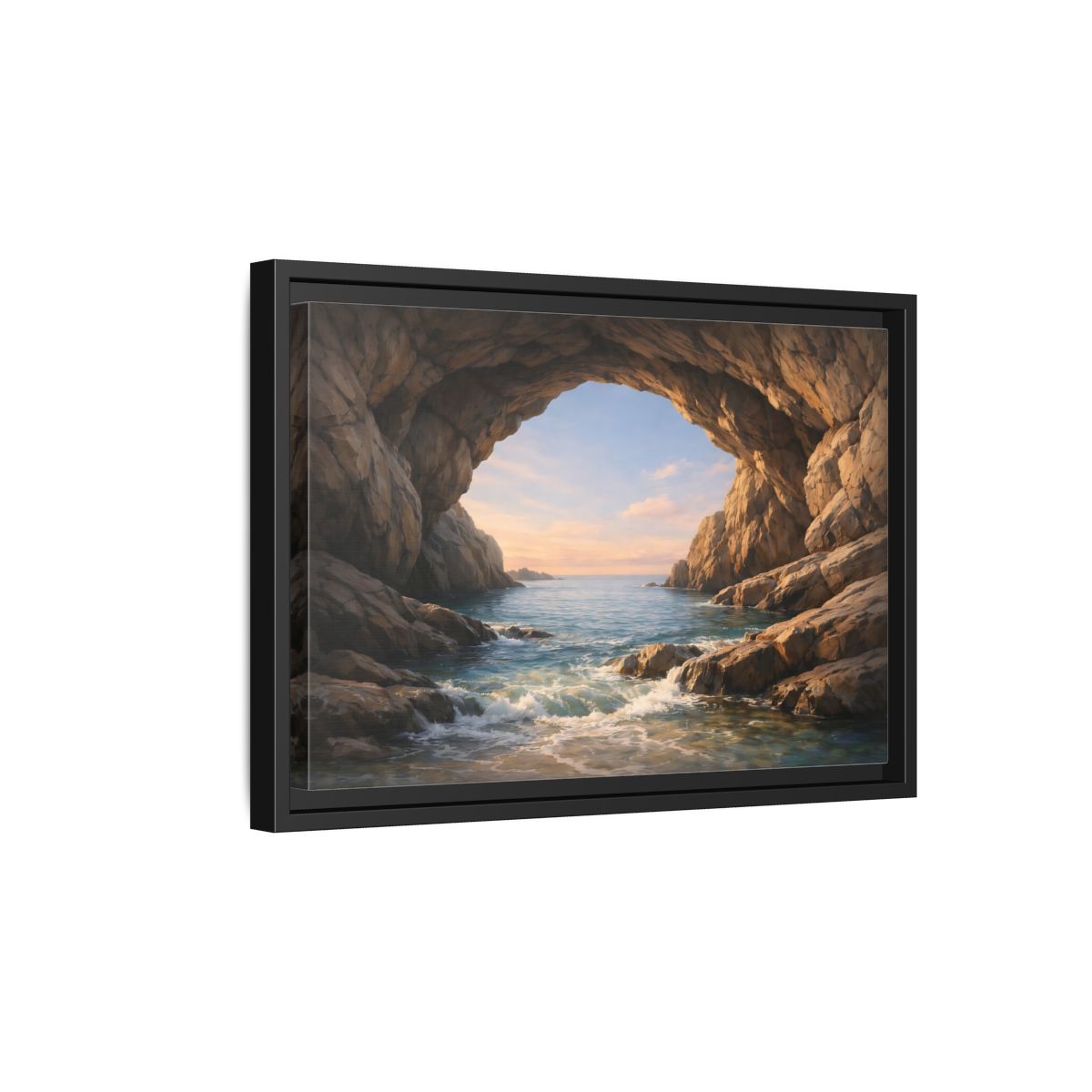 Side Mockup 6. Nature Sea Cave Coastal Cave shown as stretched canvas wall art