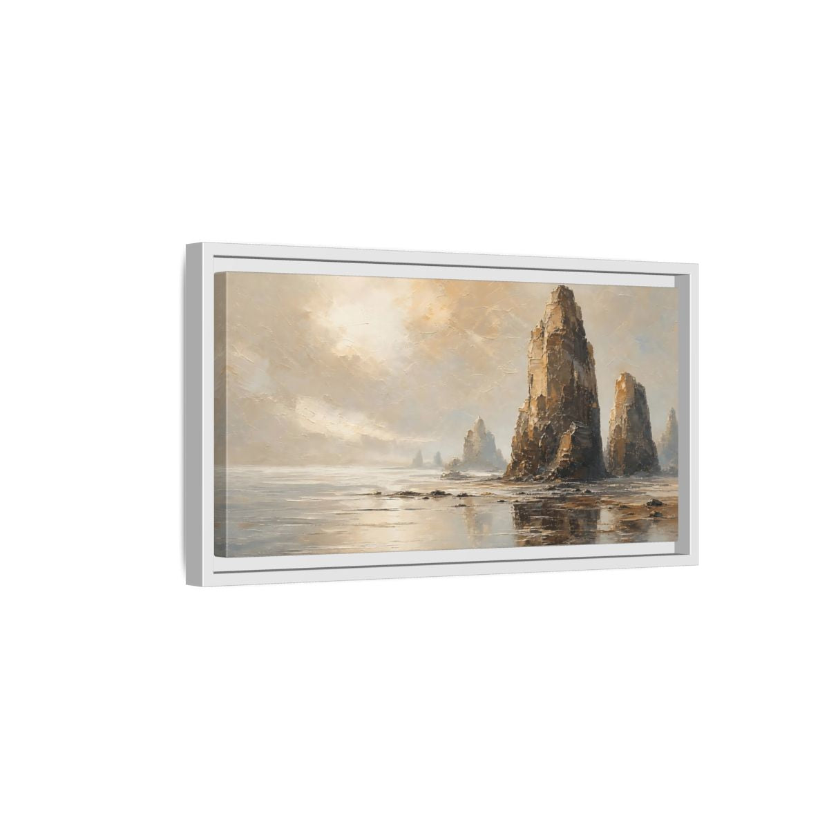 Side Mockup 6. Nature Sea Stacks Earthy Landscape shown as stretched canvas wall art