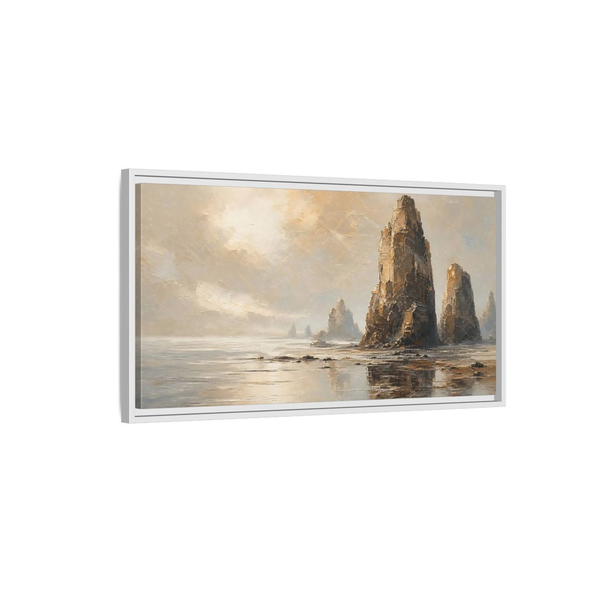 Side Mockup 1. Nature Sea Stacks Earthy Landscape shown as stretched canvas wall art