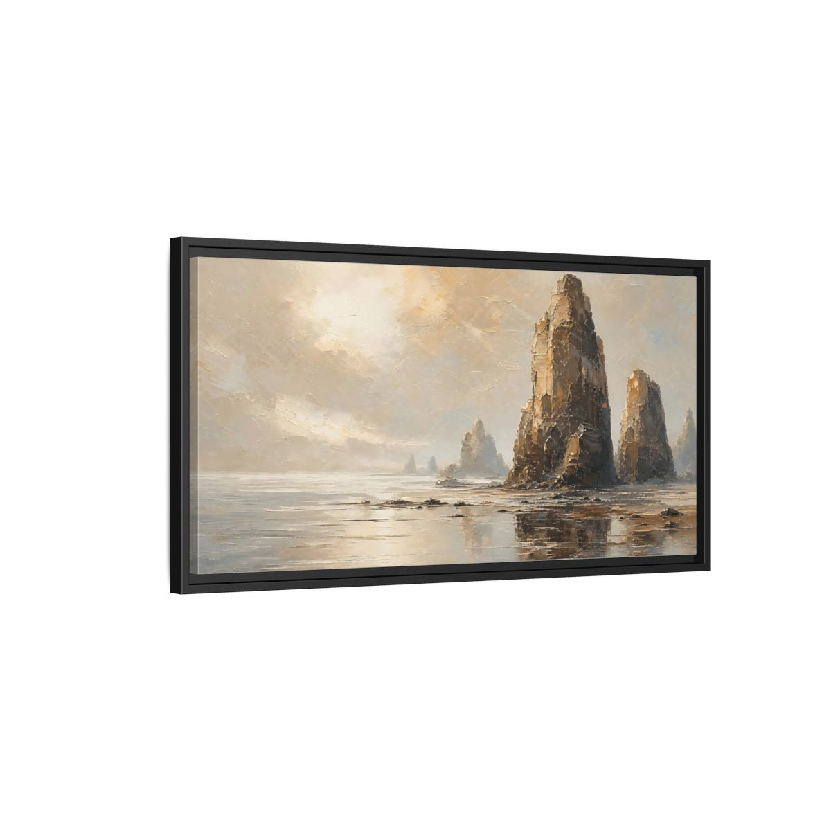 Side Mockup 2. Nature Sea Stacks Earthy Landscape shown as stretched canvas wall art