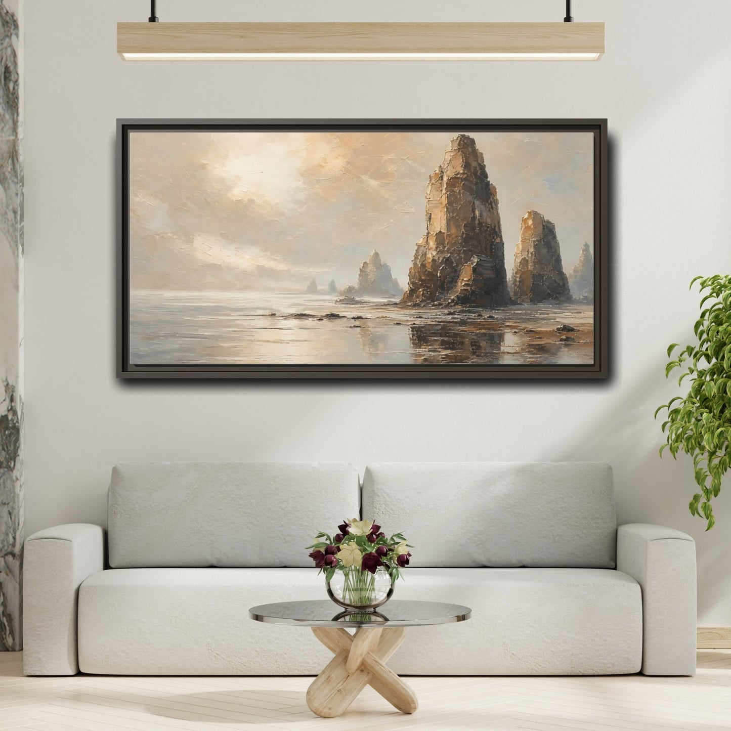 Mockup 2. Nature Sea Stacks Earthy Landscape shown as stretched canvas wall art