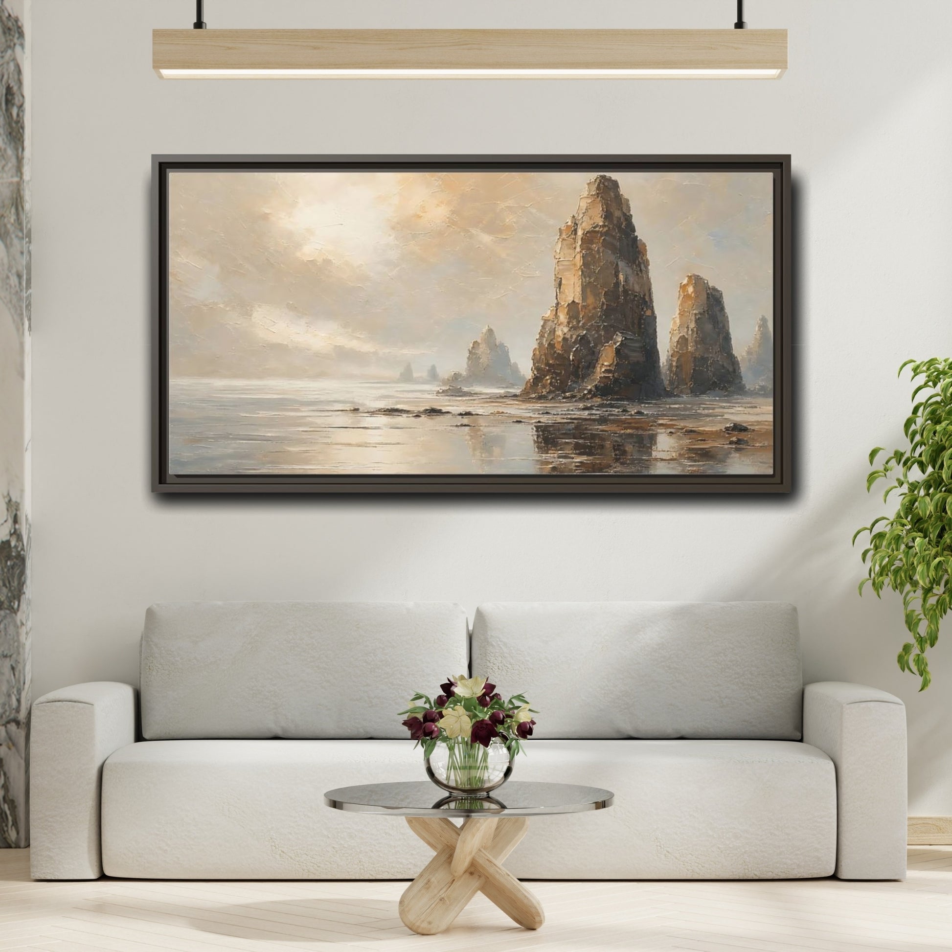 Mockup 2. Nature Sea Stacks Earthy Landscape shown as stretched canvas wall art