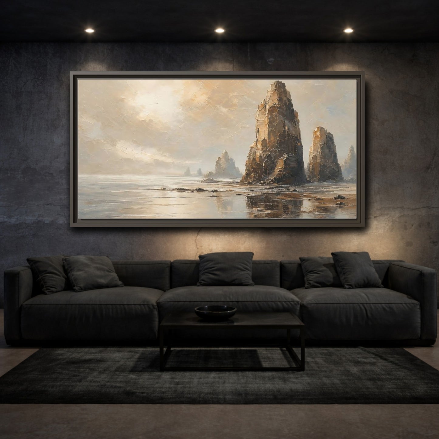 Mockup 3. Nature Sea Stacks Earthy Landscape shown as stretched canvas wall art
