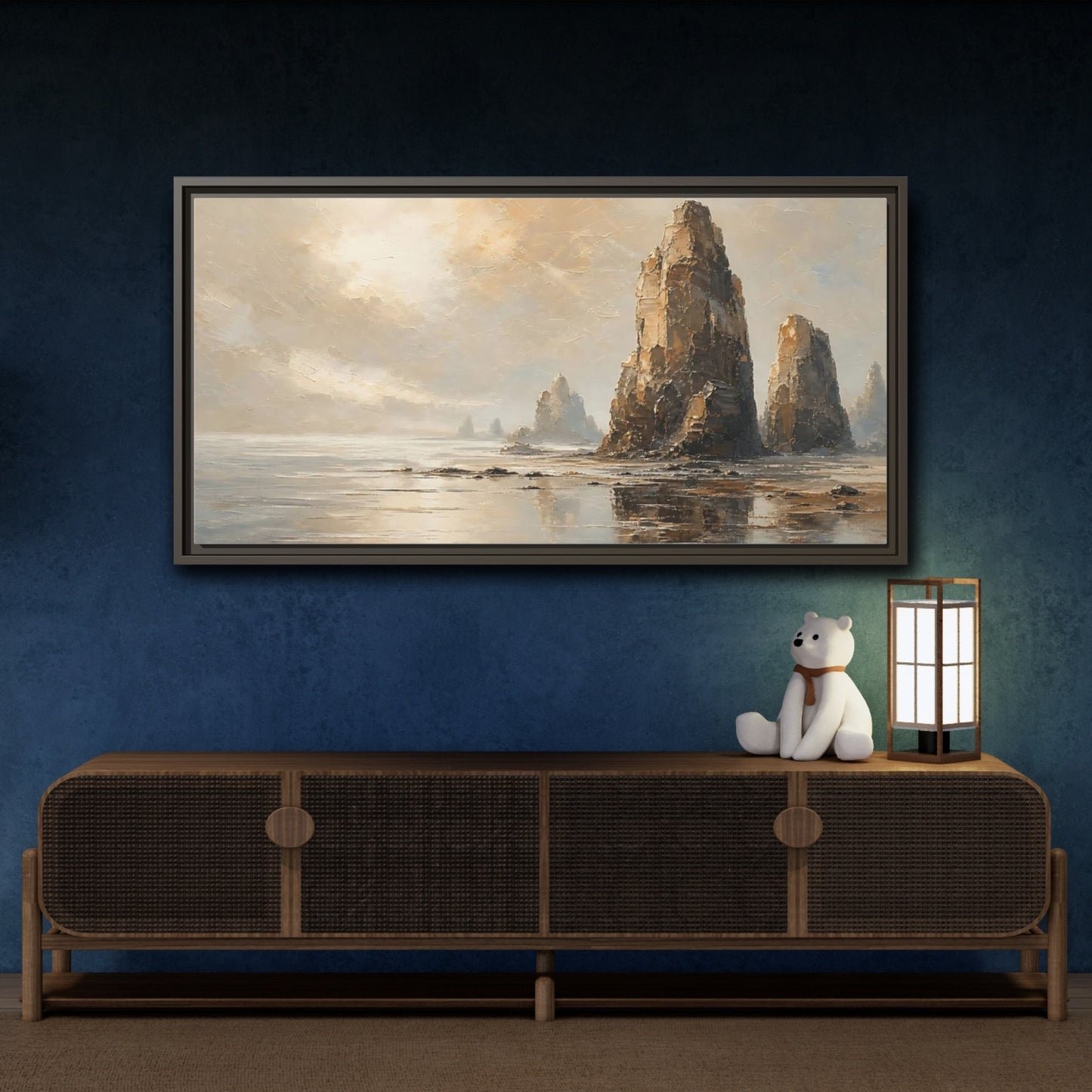 Mockup 4. Nature Sea Stacks Earthy Landscape shown as stretched canvas wall art