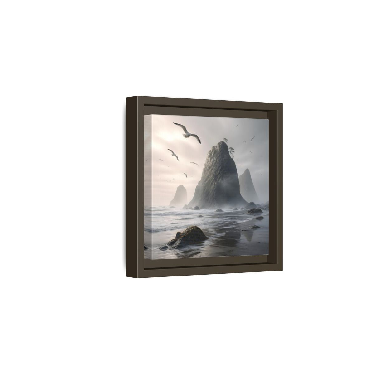 Side Mockup 2. Nature Sea Stacks Misty Coastal shown as stretched canvas wall art