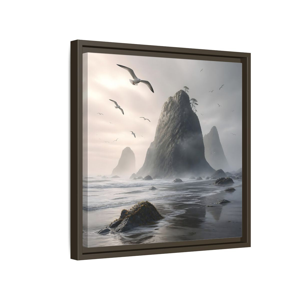 Side Mockup 14. Nature Sea Stacks Misty Coastal shown as stretched canvas wall art