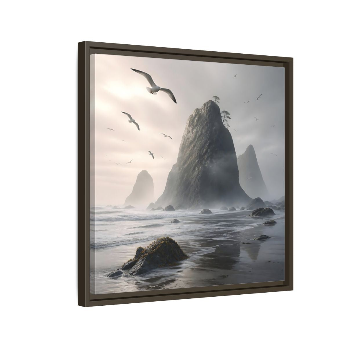 Side Mockup 11. Nature Sea Stacks Misty Coastal shown as stretched canvas wall art