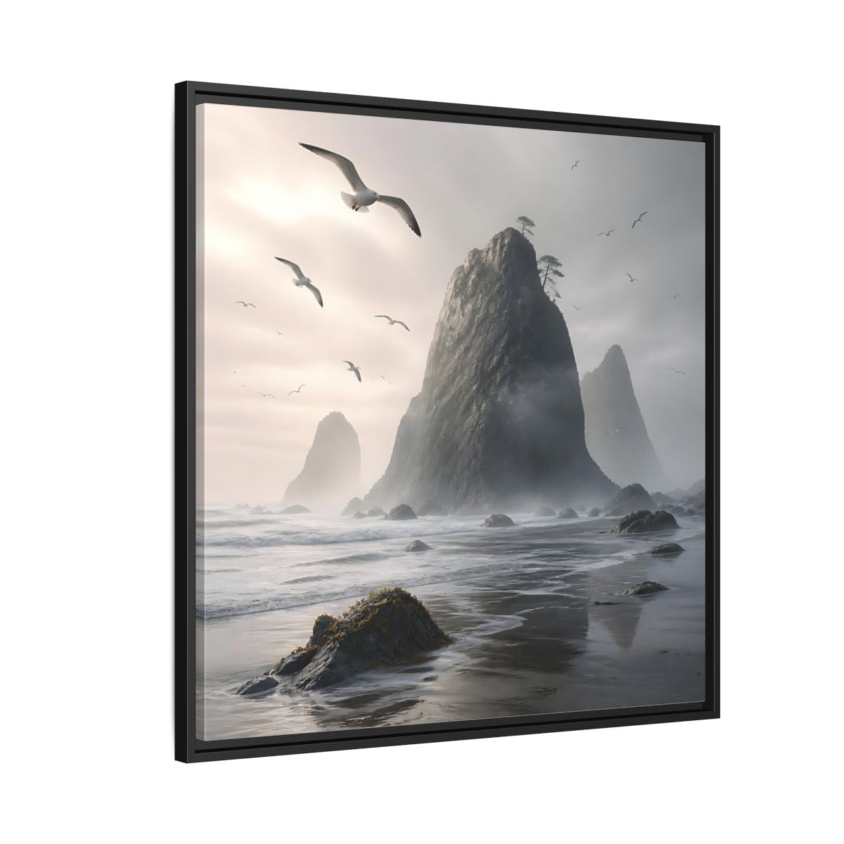 Side Mockup 9. Nature Sea Stacks Misty Coastal shown as stretched canvas wall art