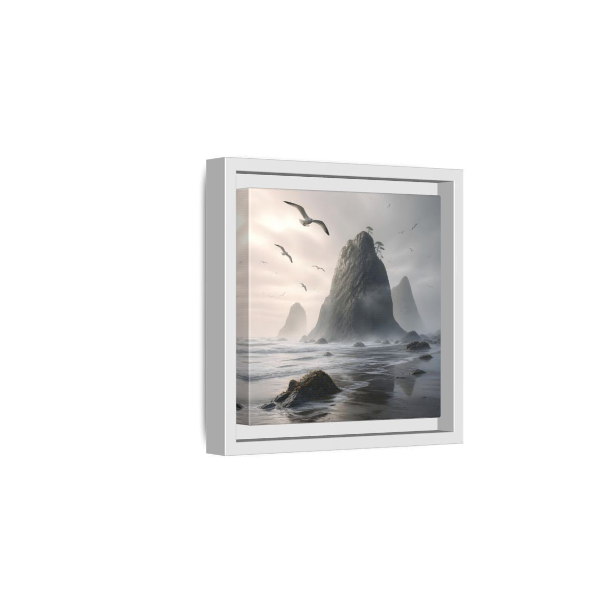 Side Mockup 1. Nature Sea Stacks Misty Coastal shown as stretched canvas wall art