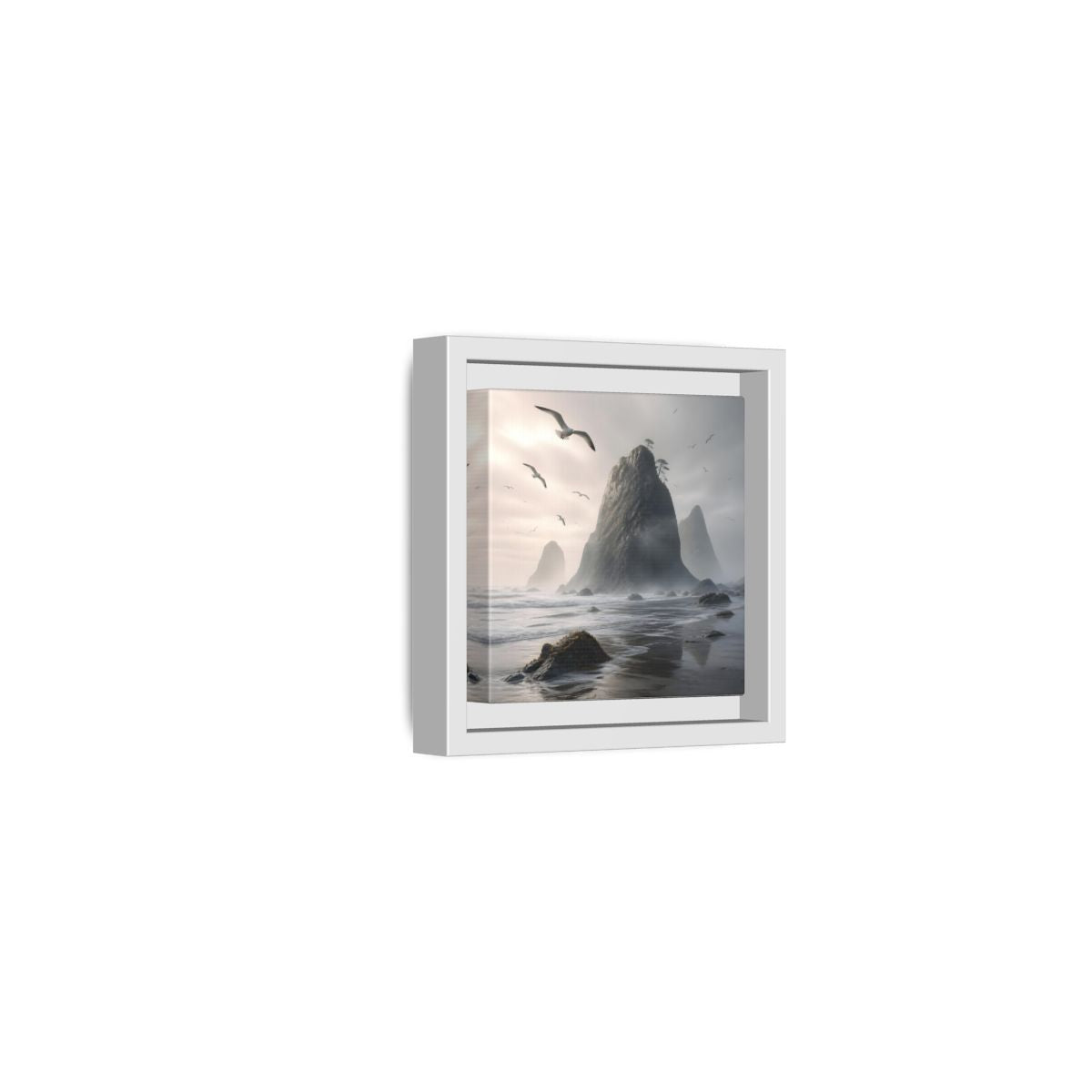 Side Mockup 22. Nature Sea Stacks Misty Coastal shown as stretched canvas wall art