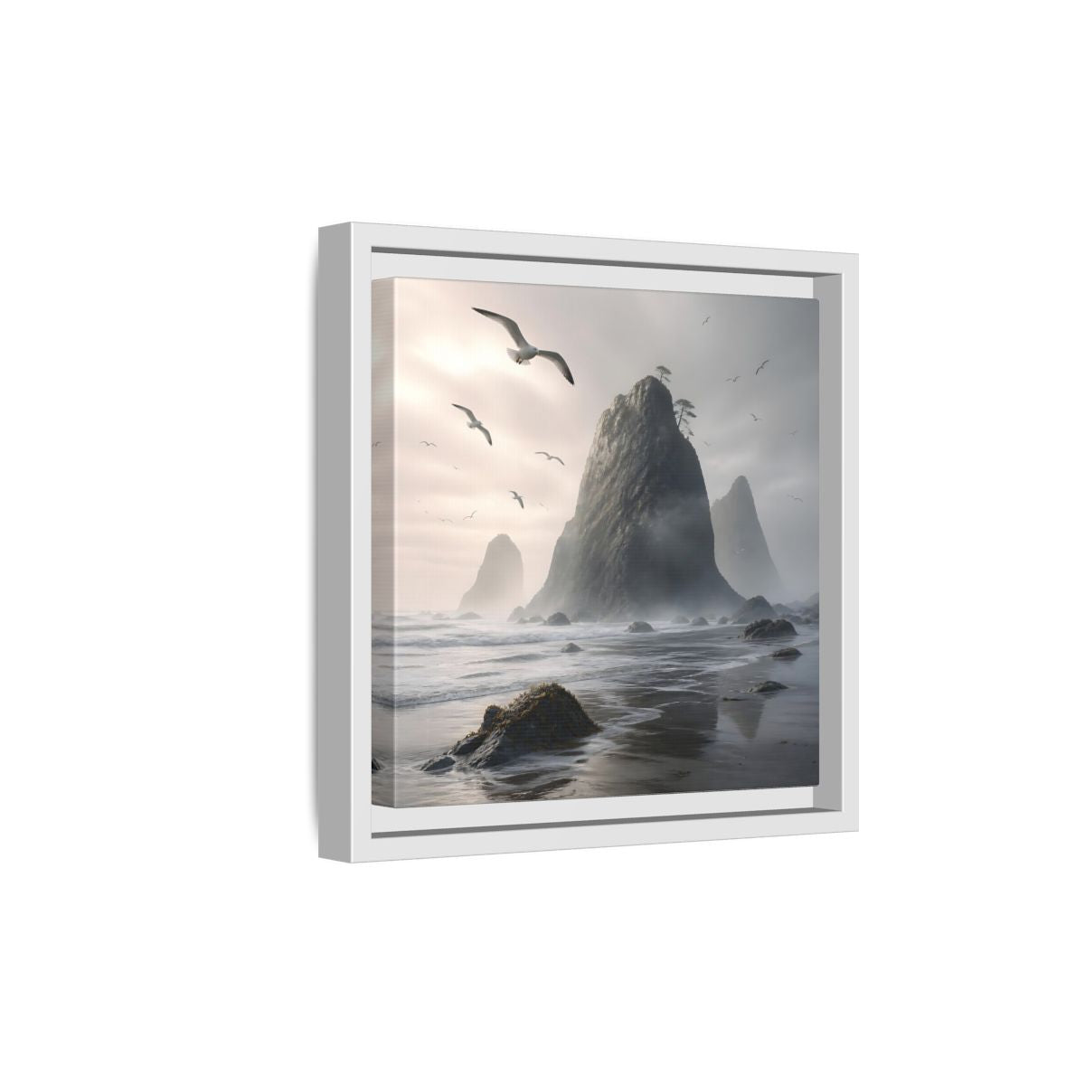 Side Mockup 19. Nature Sea Stacks Misty Coastal shown as stretched canvas wall art