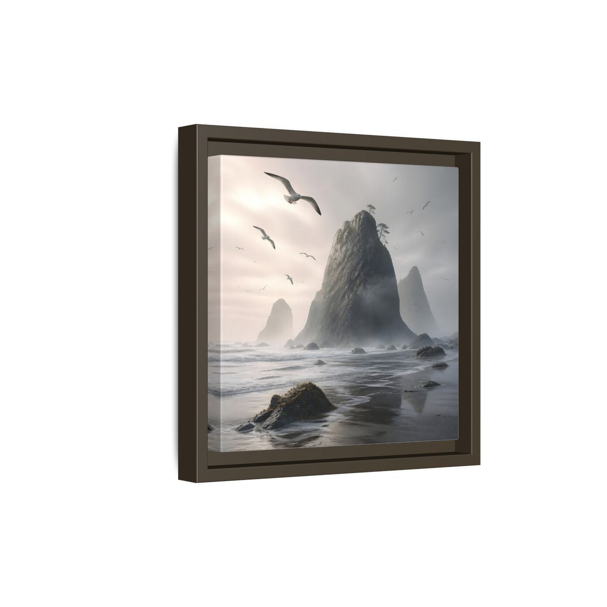 Side Mockup 20. Nature Sea Stacks Misty Coastal shown as stretched canvas wall art