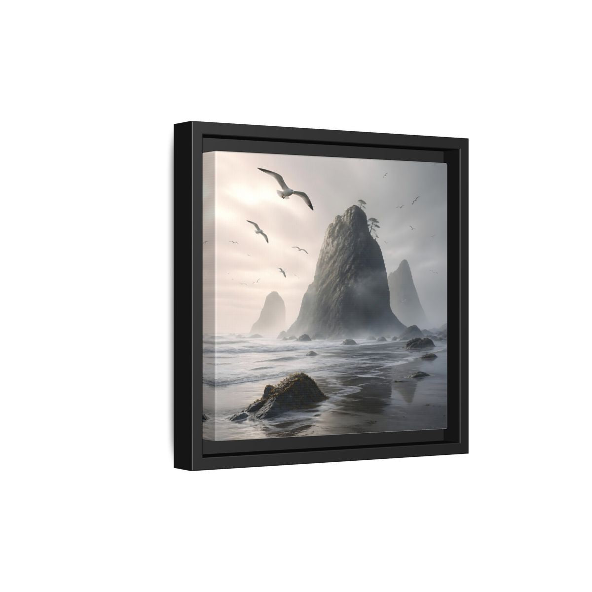 Side Mockup 21. Nature Sea Stacks Misty Coastal shown as stretched canvas wall art