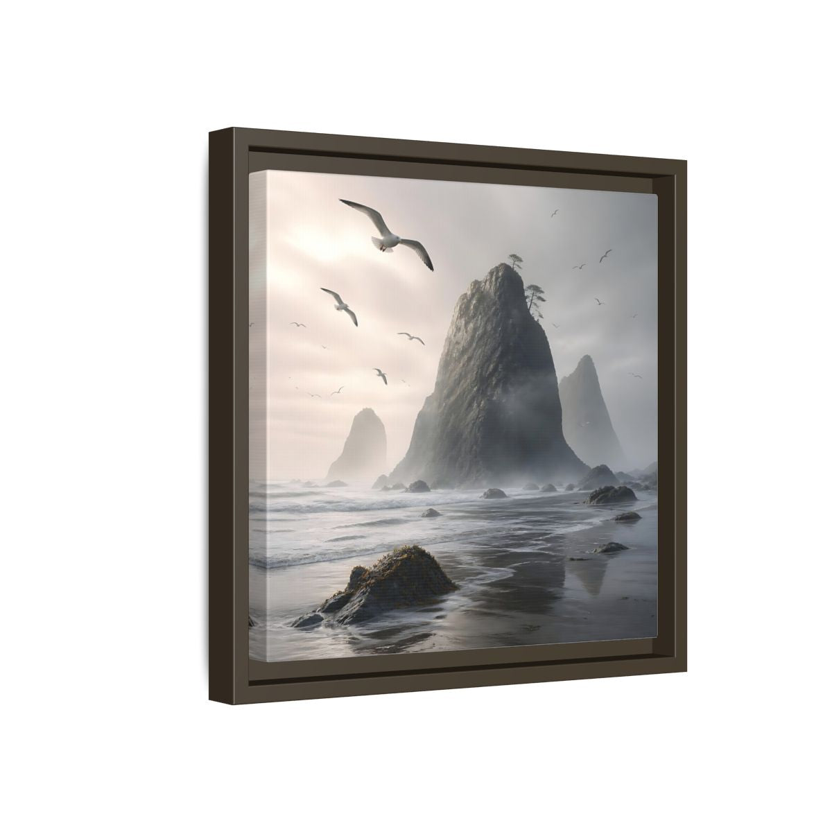 Side Mockup 17. Nature Sea Stacks Misty Coastal shown as stretched canvas wall art