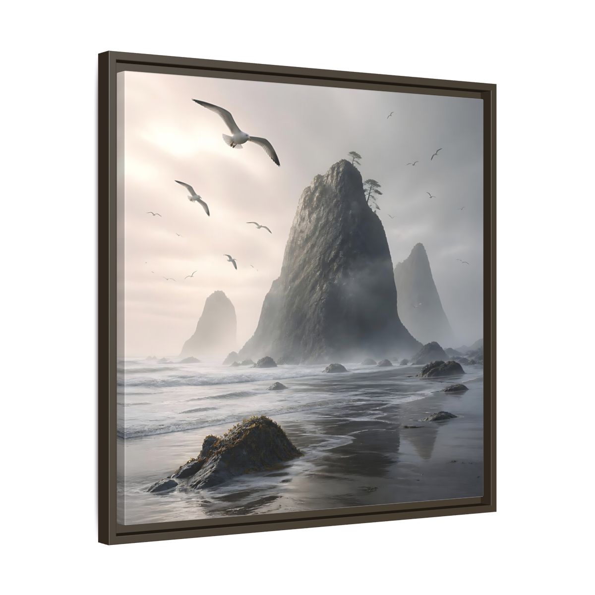 Side Mockup 27. Nature Sea Stacks Misty Coastal shown as stretched canvas wall art