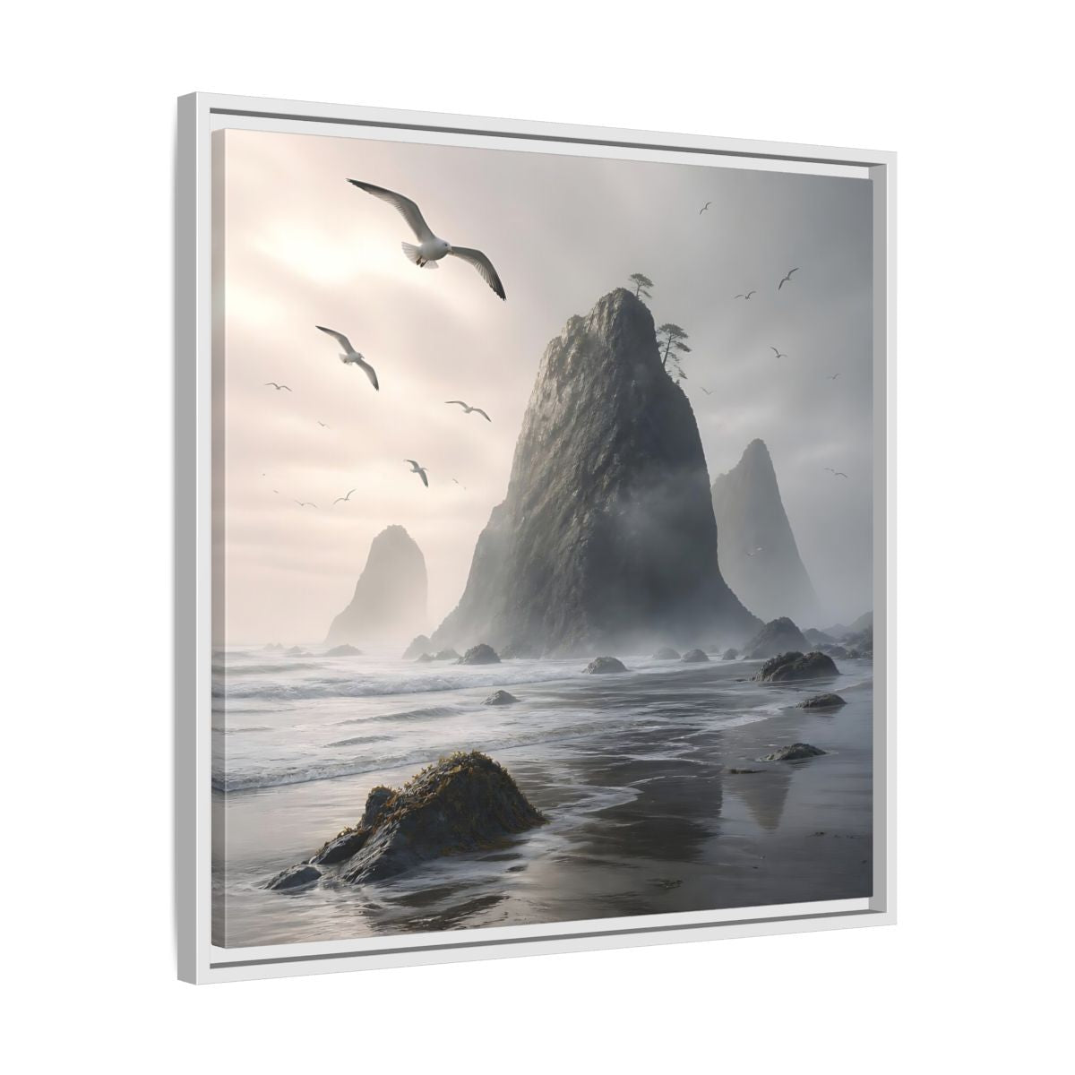 Side Mockup 26. Nature Sea Stacks Misty Coastal shown as stretched canvas wall art