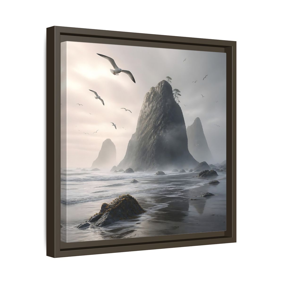 Side Mockup 29. Nature Sea Stacks Misty Coastal shown as stretched canvas wall art