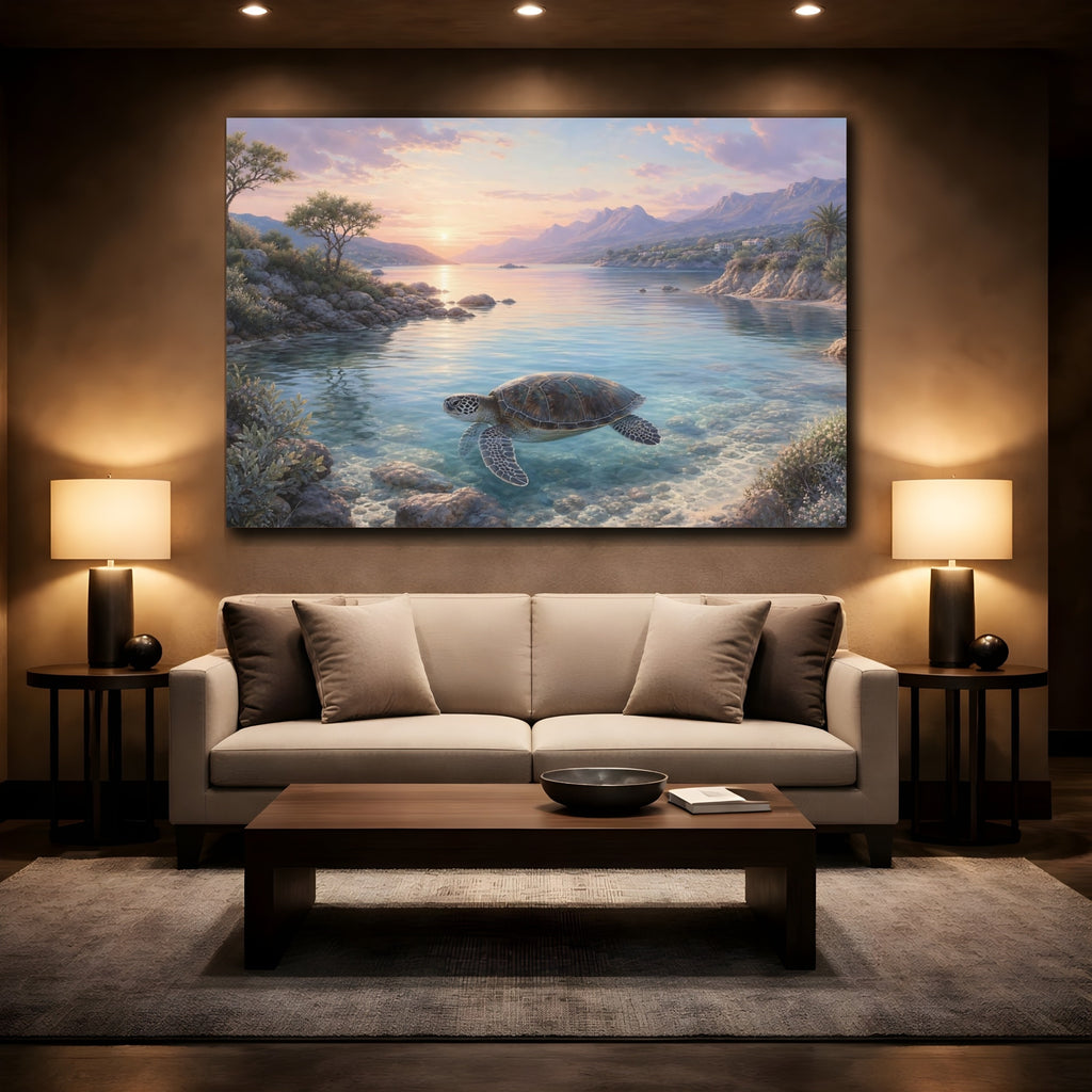 Mockup 2. Nature Sea Turtle Sea Turtle Seascape shown as stretched canvas wall art