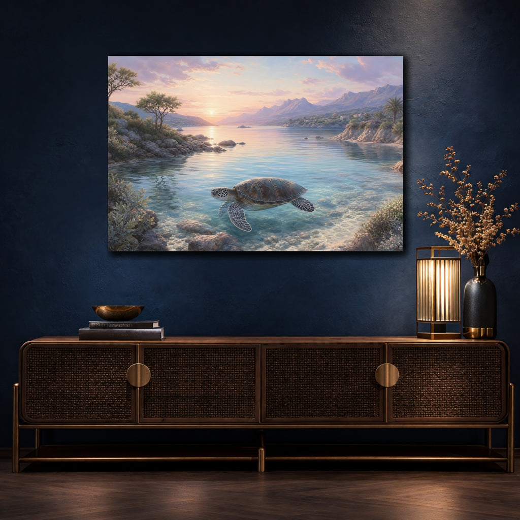 Mockup 4. Nature Sea Turtle Sea Turtle Seascape shown as stretched canvas wall art