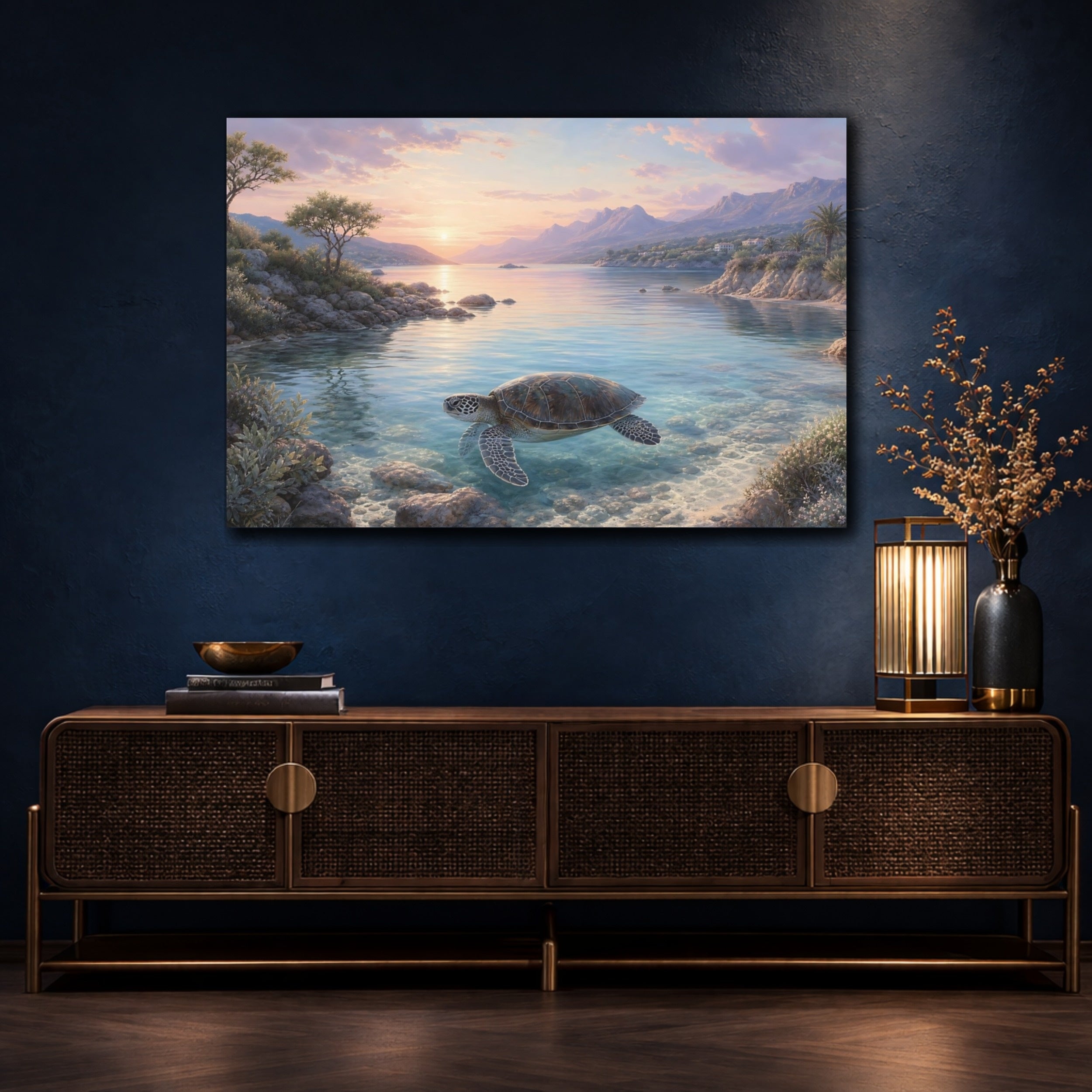 Mockup 4. Nature Sea Turtle Sea Turtle Seascape shown as stretched canvas wall art