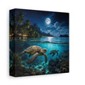 Side Mockup 2. Nature Sea Turtles Blue Ocean Moon shown as stretched canvas wall art