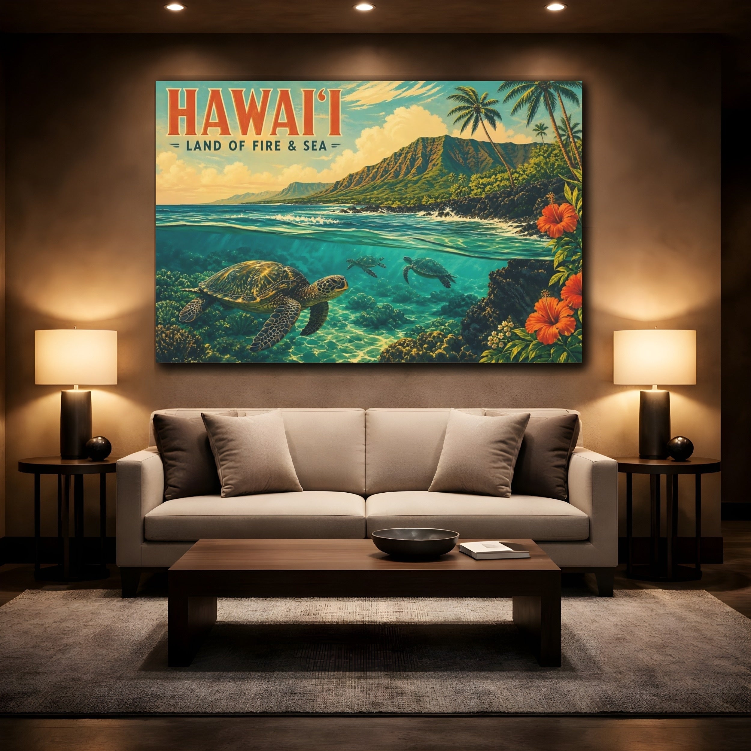 Mockup 2. Nature Sea Turtles Hawaii Tropical shown as stretched canvas wall art