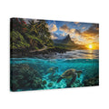 Side Mockup 4. Nature Sea Turtles Tropical Ocean Sunset shown as stretched canvas wall art